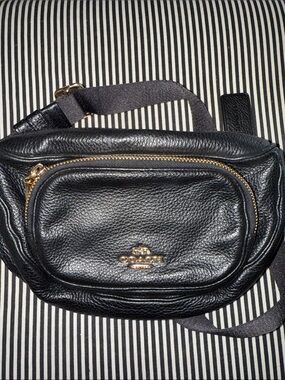 COACH Black Pebbled Leather COURT  Belt Bag with Gold Hardware